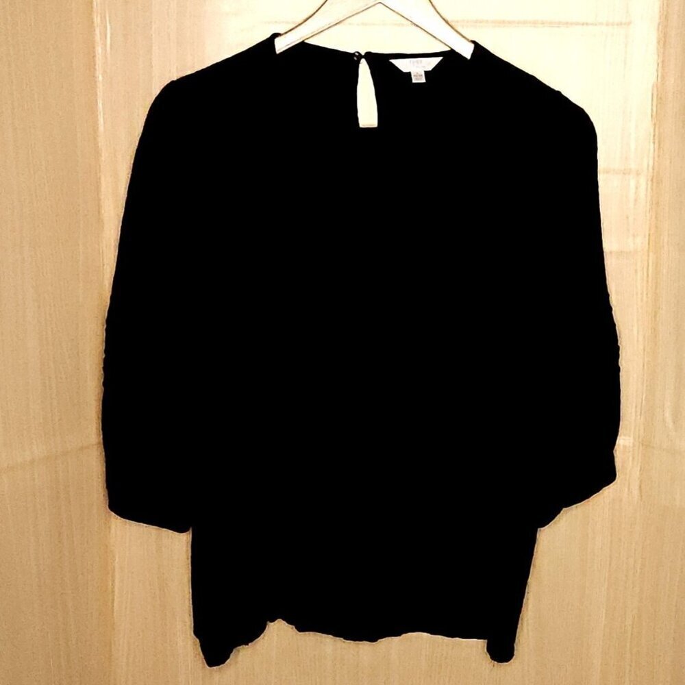 Time & Tru Womens Black Boho Flowy Eyelet Balloon Sleeve Top Large